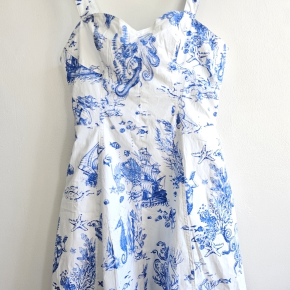 New AVEC LES FILLES Toile Nautical Print Cotton Blend Midi Dress NWT Size 6 - Picture 9 of 17
